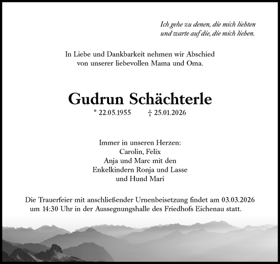 Traueranzeige von Gudrun Schächterle von Süddeutsche Zeitung