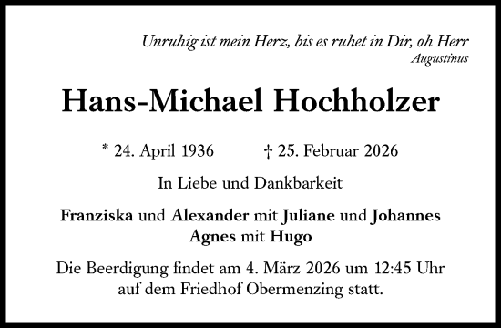 Traueranzeige von Hans-Michael Hochholzer von Süddeutsche Zeitung