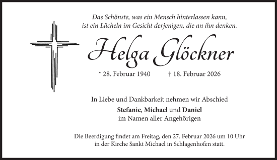 Traueranzeige von Helga Glöckner von Süddeutsche Zeitung