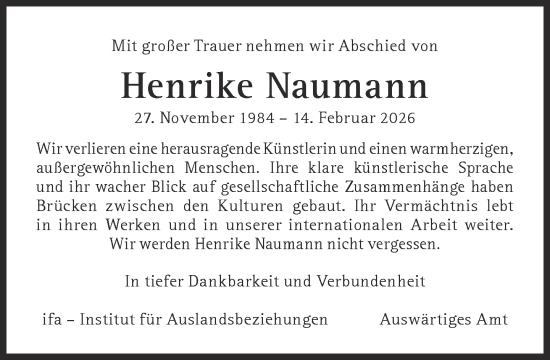 Traueranzeige von Henrike Naumann von Süddeutsche Zeitung