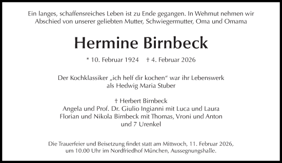 Traueranzeige von Hermine Birnbeck von Süddeutsche Zeitung