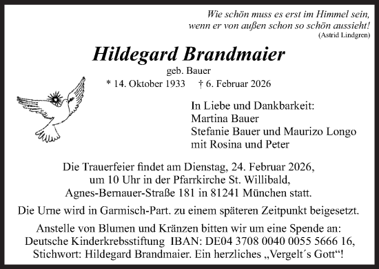 Traueranzeige von Hildegard Brandmaier von Süddeutsche Zeitung