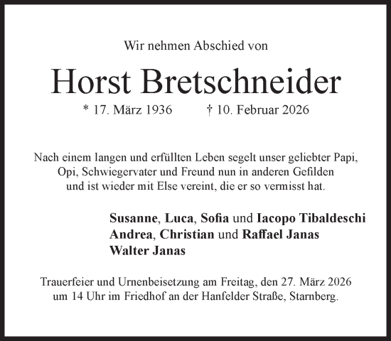 Traueranzeige von Horst Bretschneider von Süddeutsche Zeitung