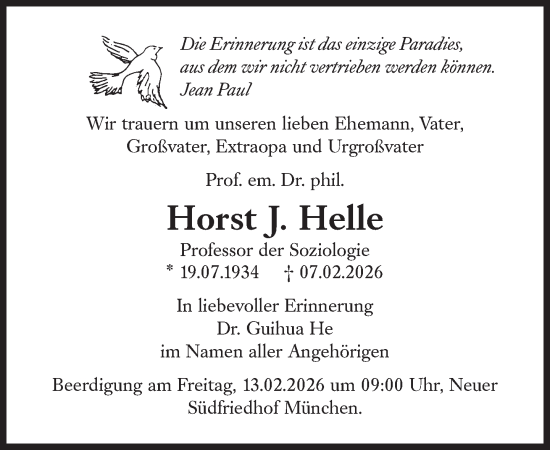 Traueranzeige von Horst Helle von Süddeutsche Zeitung