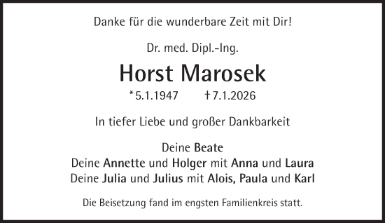 Traueranzeige von Horst Marosek von Süddeutsche Zeitung