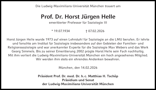 Traueranzeige von Horst Jürgen Helle von Süddeutsche Zeitung