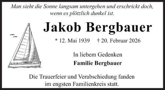Traueranzeige von Jakob Bergbauer von Süddeutsche Zeitung
