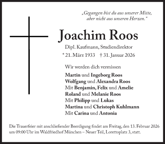 Traueranzeige von Joachim Roos von Süddeutsche Zeitung