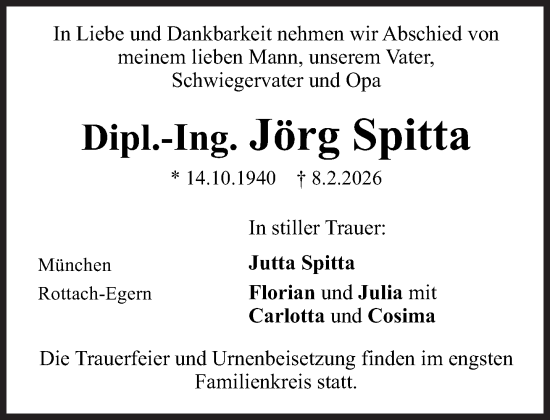 Traueranzeige von Jörg Spitta von Süddeutsche Zeitung