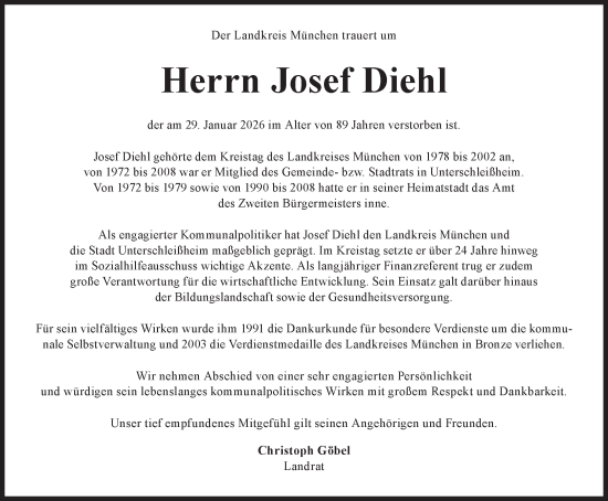 Traueranzeige von Josef Diehl von Süddeutsche Zeitung