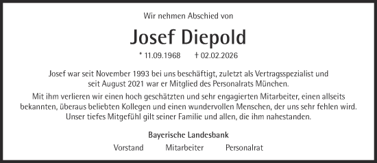Traueranzeige von Josef Diepold von Süddeutsche Zeitung