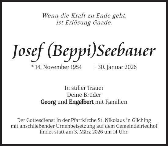 Traueranzeige von Josef Seebauer von Süddeutsche Zeitung