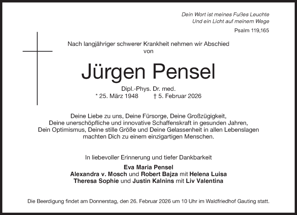 Traueranzeige für Jürgen Pensel vom 21.02.2026 aus Süddeutsche Zeitung
