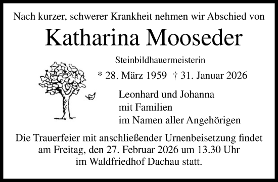 Traueranzeige von Katharina Mooseder von Süddeutsche Zeitung