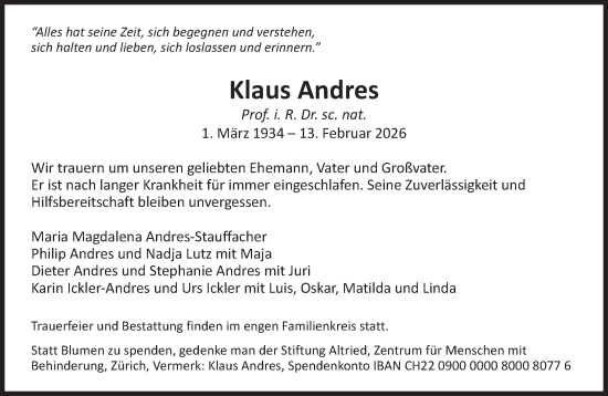 Traueranzeige von Klaus Andres von Süddeutsche Zeitung