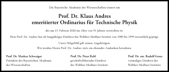 Traueranzeige von Klaus Andres von Süddeutsche Zeitung