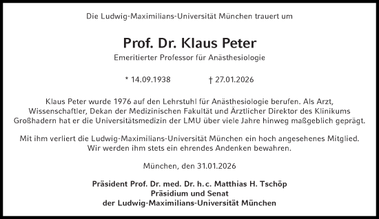 Traueranzeige von Klaus Peter von Süddeutsche Zeitung