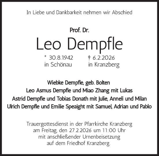 Traueranzeige von Leo Dempfle von Süddeutsche Zeitung