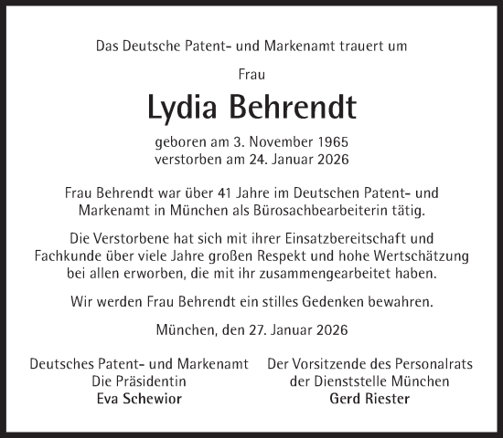 Traueranzeige von Lydia Behrendt von Süddeutsche Zeitung