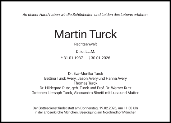 Traueranzeige von Martin Turck von Süddeutsche Zeitung