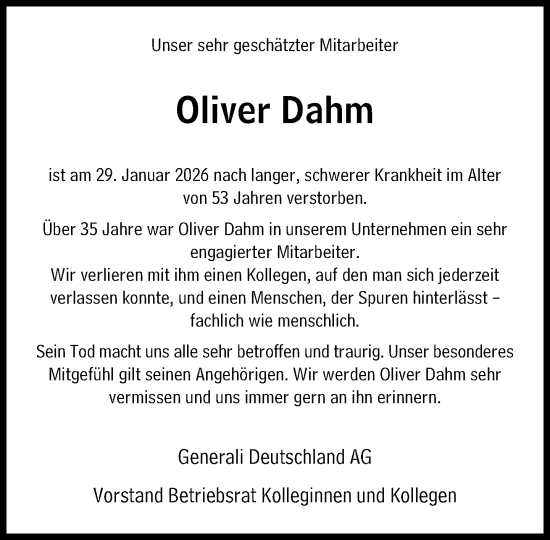 Traueranzeige von Oliver Dahm von Süddeutsche Zeitung