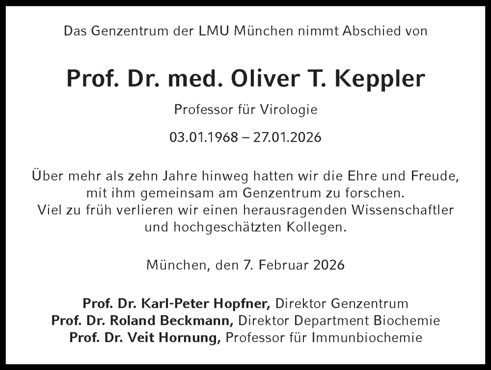  Traueranzeige für Oliver T. Keppler vom 07.02.2026 aus Süddeutsche Zeitung