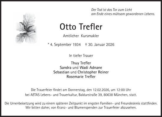 Traueranzeige von Otto Trefler von Süddeutsche Zeitung