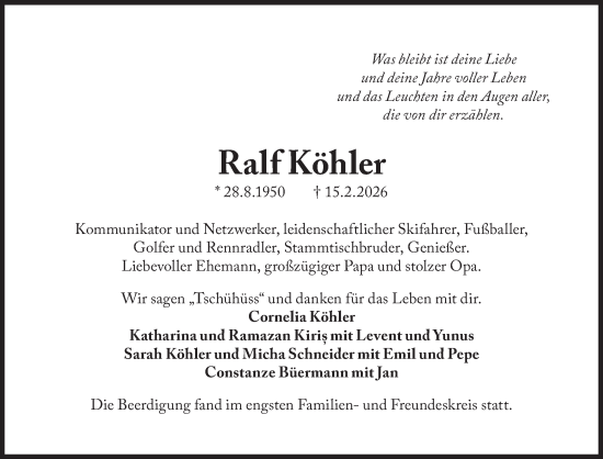 Traueranzeige von Ralf Köhler von Süddeutsche Zeitung