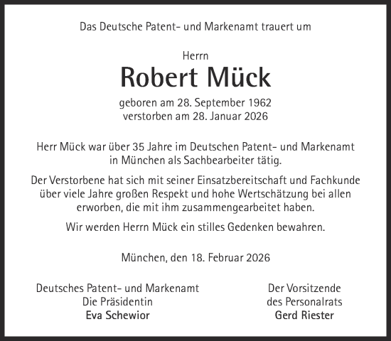 Traueranzeige von Robert Mück von Süddeutsche Zeitung