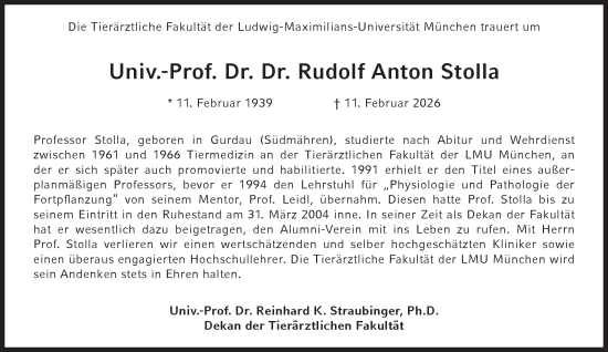 Traueranzeige von Rudolf Anton Stolla von Süddeutsche Zeitung