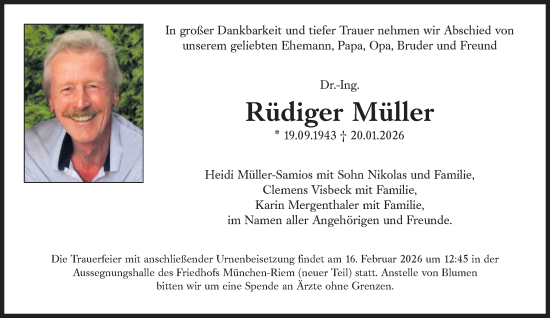Traueranzeige von Rüdiger Müller von Süddeutsche Zeitung