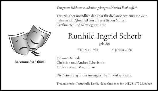 Traueranzeige von Runhild Ingrid Scherb von Süddeutsche Zeitung