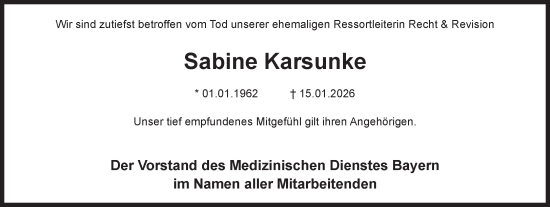 Traueranzeige von Sabine Karsunke von Süddeutsche Zeitung