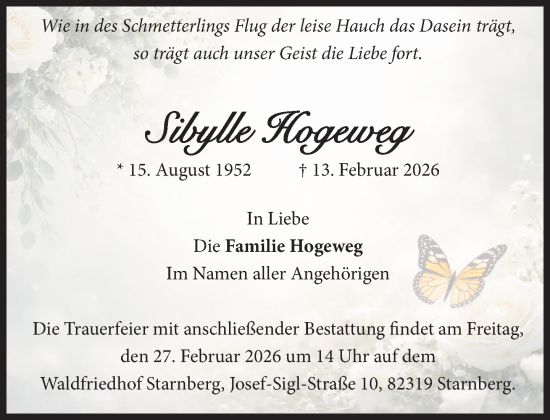 Traueranzeige von Sibylle Hogeweg von Süddeutsche Zeitung
