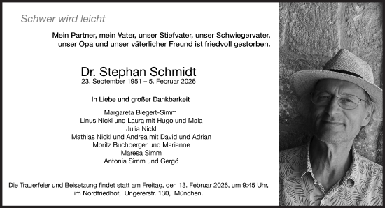 Traueranzeige von Stephan Schmidt von Süddeutsche Zeitung