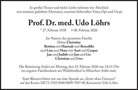 Traueranzeige von Udo Löhrs von Süddeutsche Zeitung