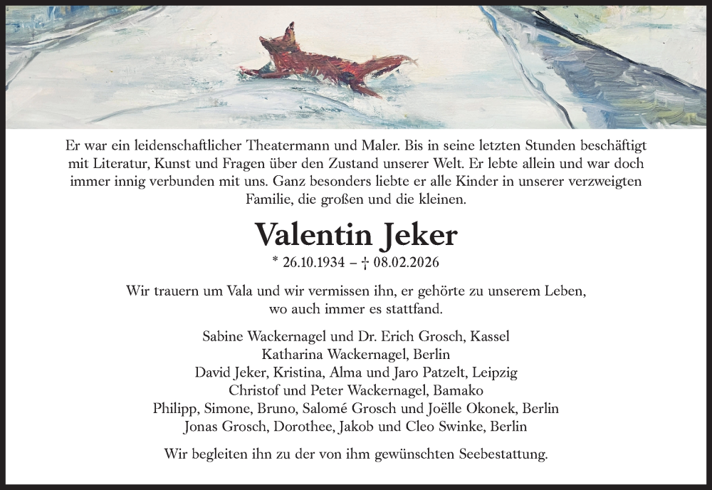  Traueranzeige für Valentin Jeker vom 21.02.2026 aus Süddeutsche Zeitung