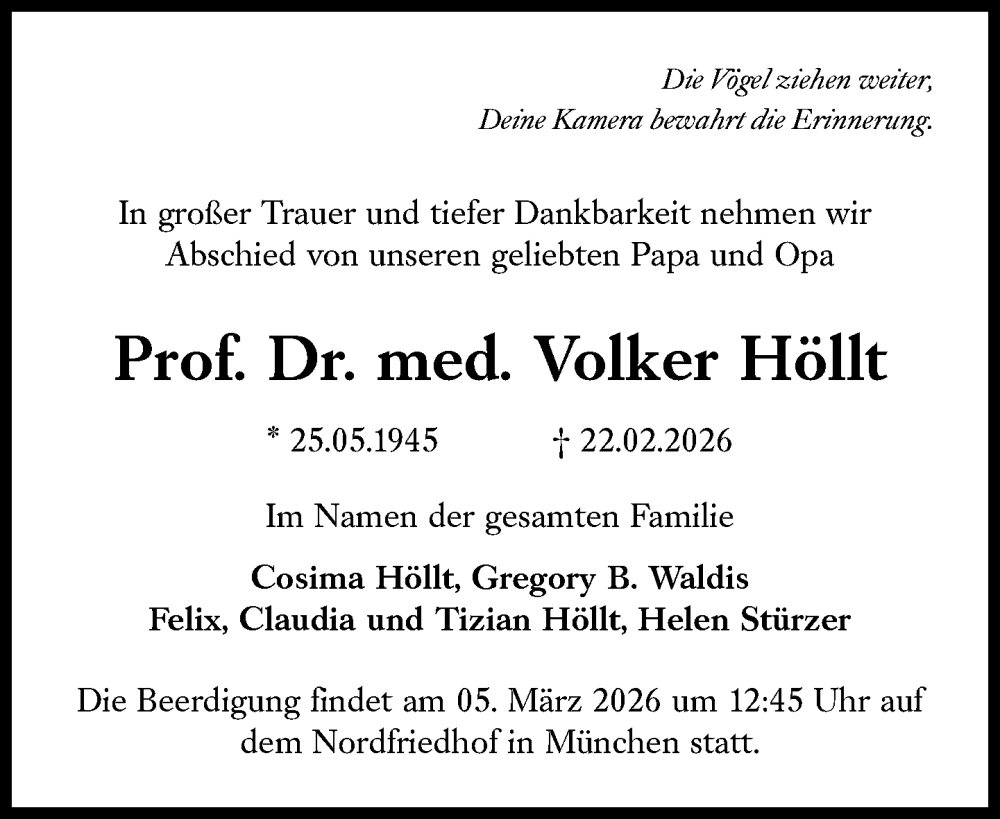  Traueranzeige für Volker Höllt vom 28.02.2026 aus Süddeutsche Zeitung