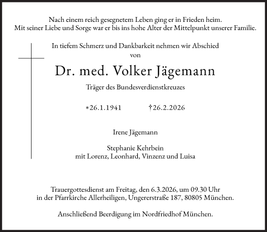 Traueranzeige von Volker Jägemann von Süddeutsche Zeitung