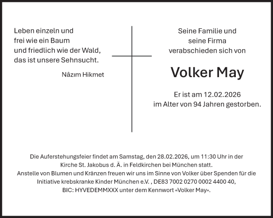Traueranzeige von Volker May von Süddeutsche Zeitung