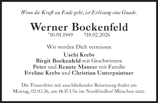 Traueranzeige von Werner Bockenfeld von Süddeutsche Zeitung